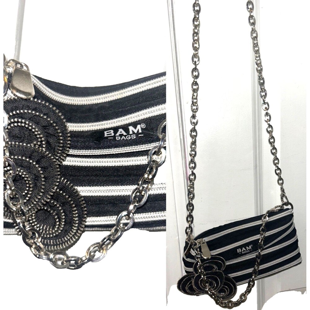 BAM Bags Women’s Vintage Small Bag Made of Zippers Convertible Chain Strap